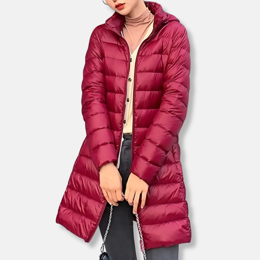 Women's Puffer Jacket – Slim Fit – Quilted – Mid-Length – Water-Repellent Hood