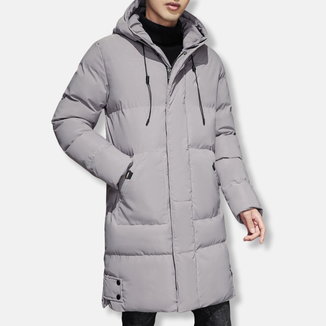 Men's Coat - Woven Fabric - Mid-Thigh Length - Adjustable Hood
