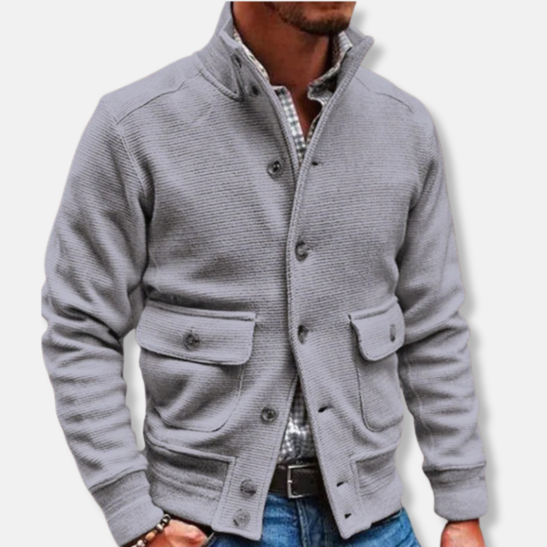 Men's jacket – Slim fit – Stand-up collar – Flap pockets – Elegant textured fabric