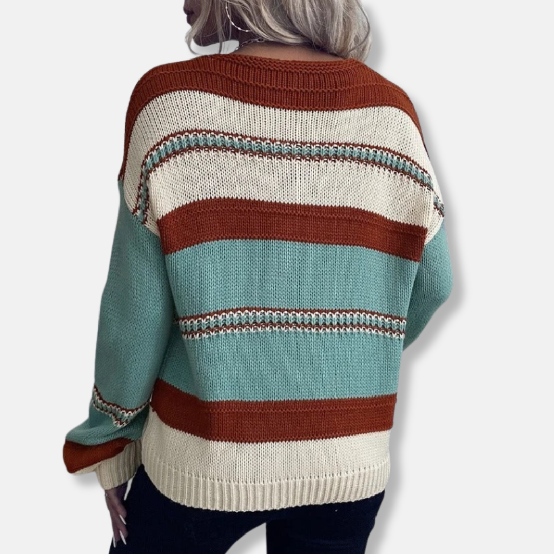 Luna V-Neck Sweater | Striped Relaxed Fit Sweater