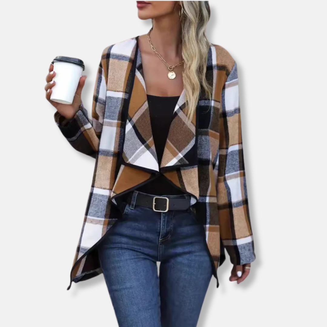 Chloe Open Front Cardigan | Relaxed Fit Check Cardigan