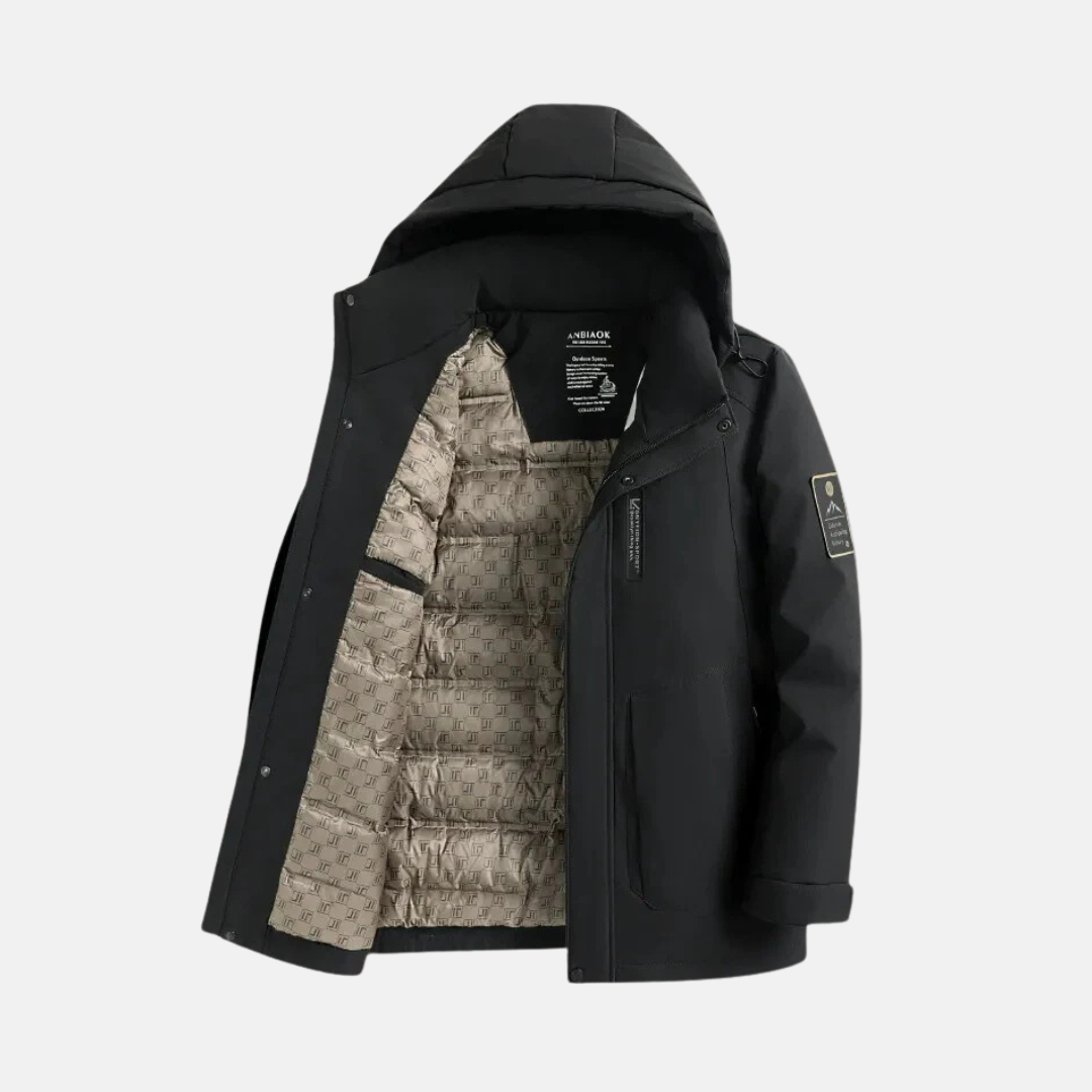 Men's down jacket – Regular fit – Adjustable hood – Zip and snap-button closure – Insulated quilted lining