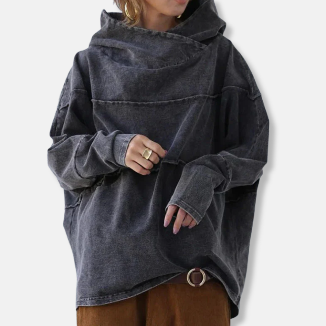 Evelyn Oversized Hoodie | Draped Collar Washed Finish Hoodie