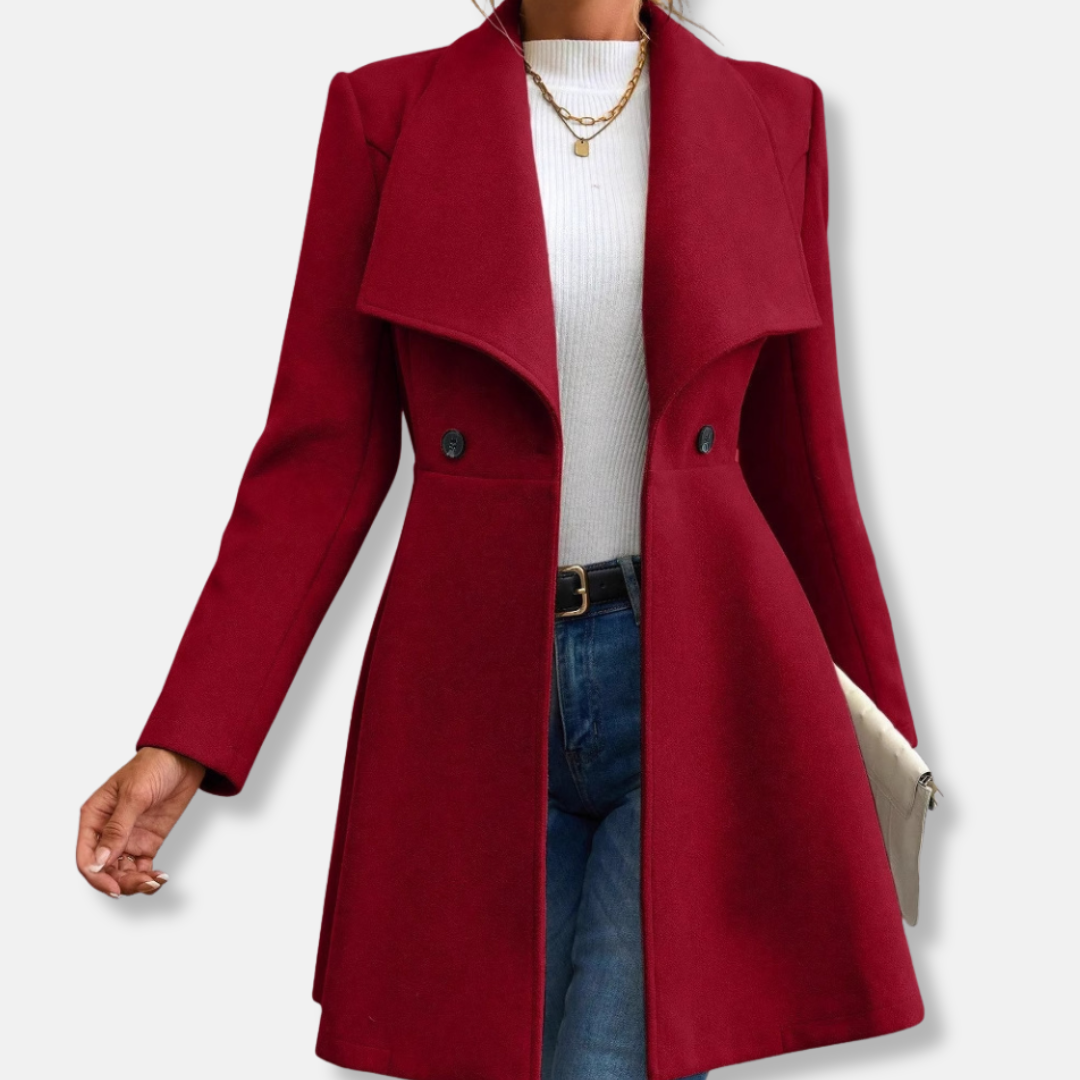 Women's Coat - Woven Fabric - Fitted cut - Shawl collar - Length mid-thigh