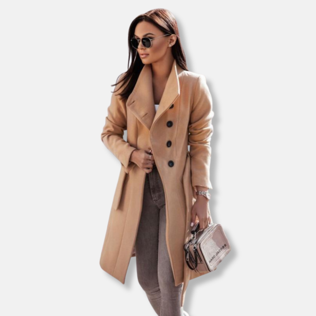 Women's Coat - Wool Blend - Structured Fit - Double-Breasted - Mid-Thigh Length