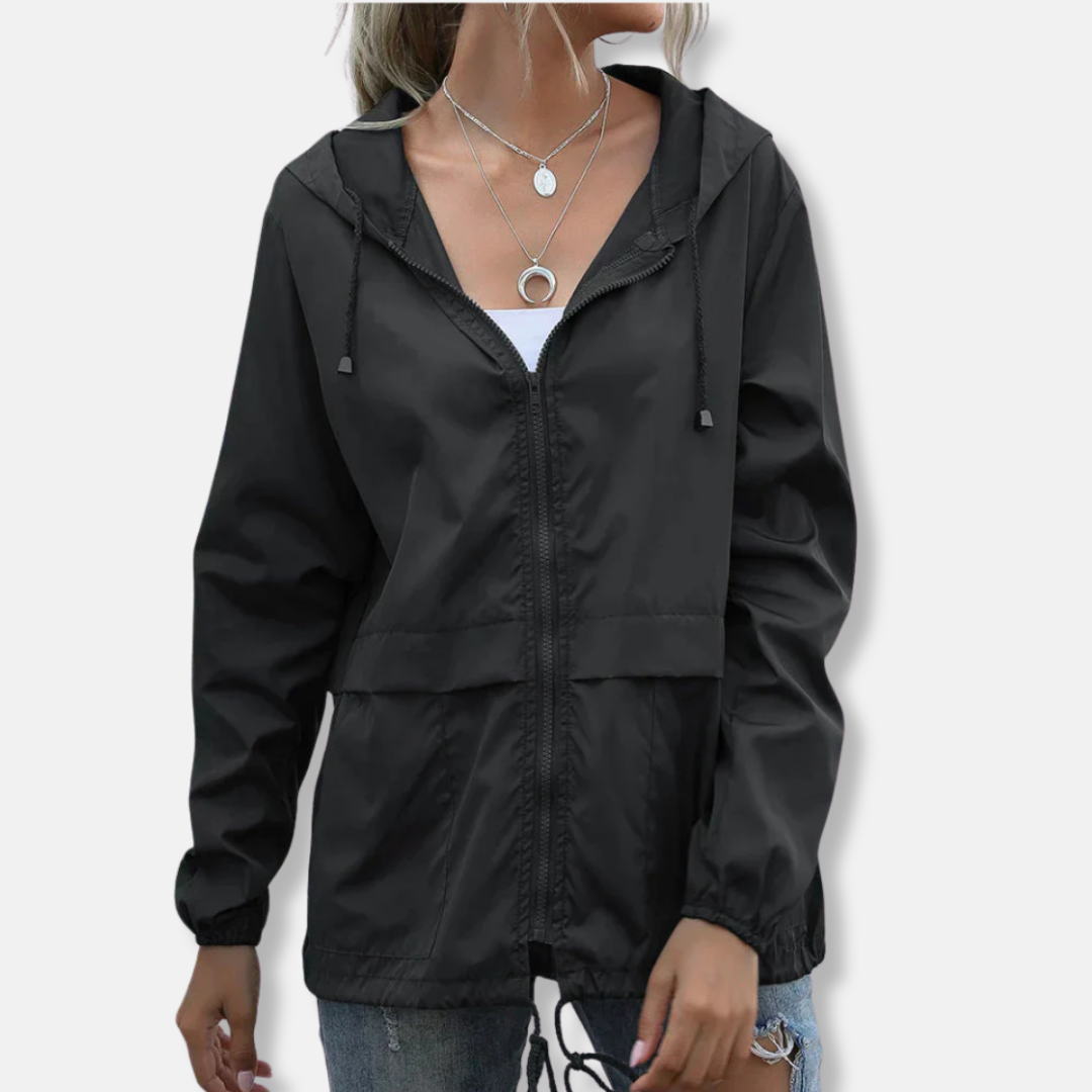 Women's hooded jacket – Lightweight fabric – Loose fit – Adjustable drawcord – Front zip