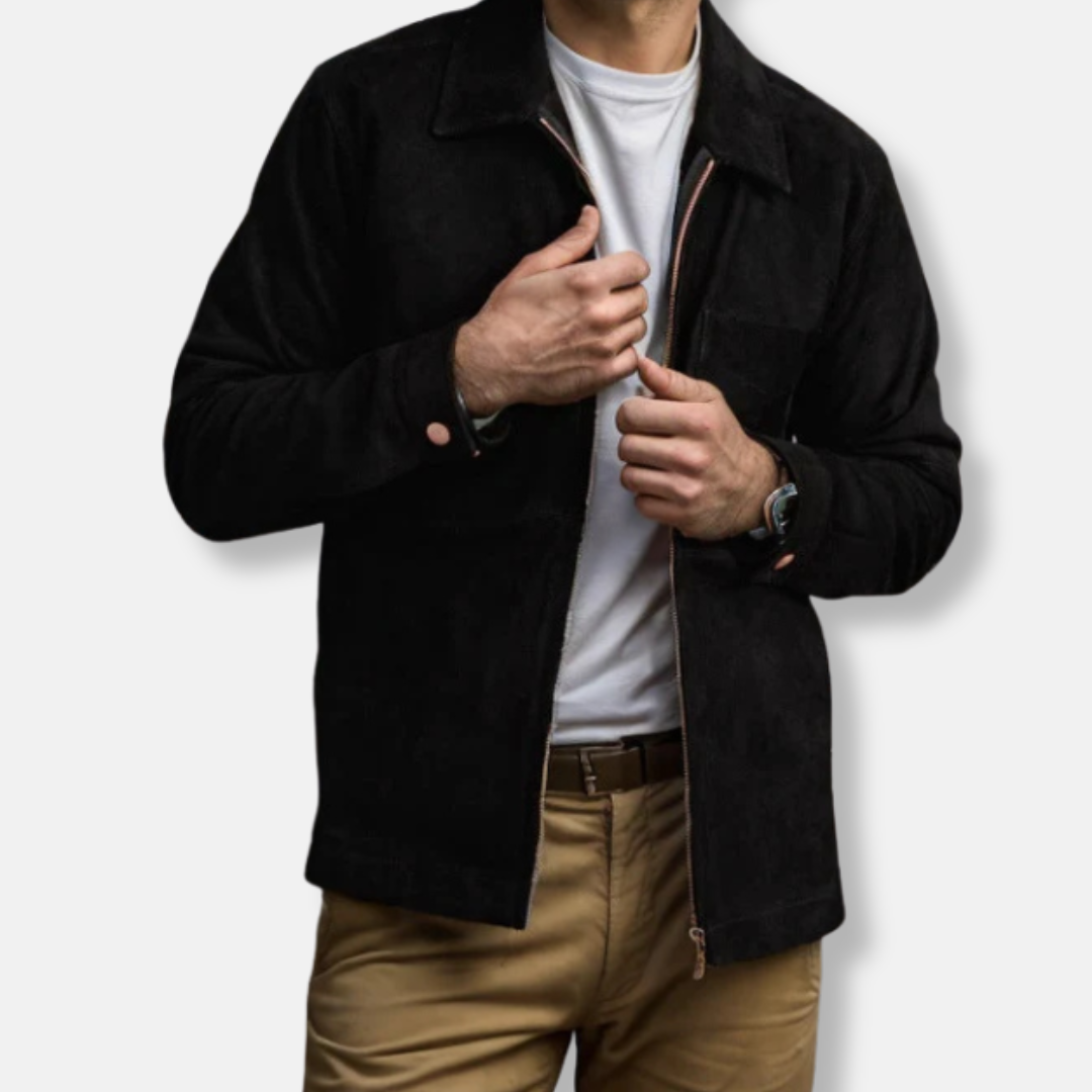Men's suede jacket – Slim fit – Zip closure – Stand-up collar – Casual style