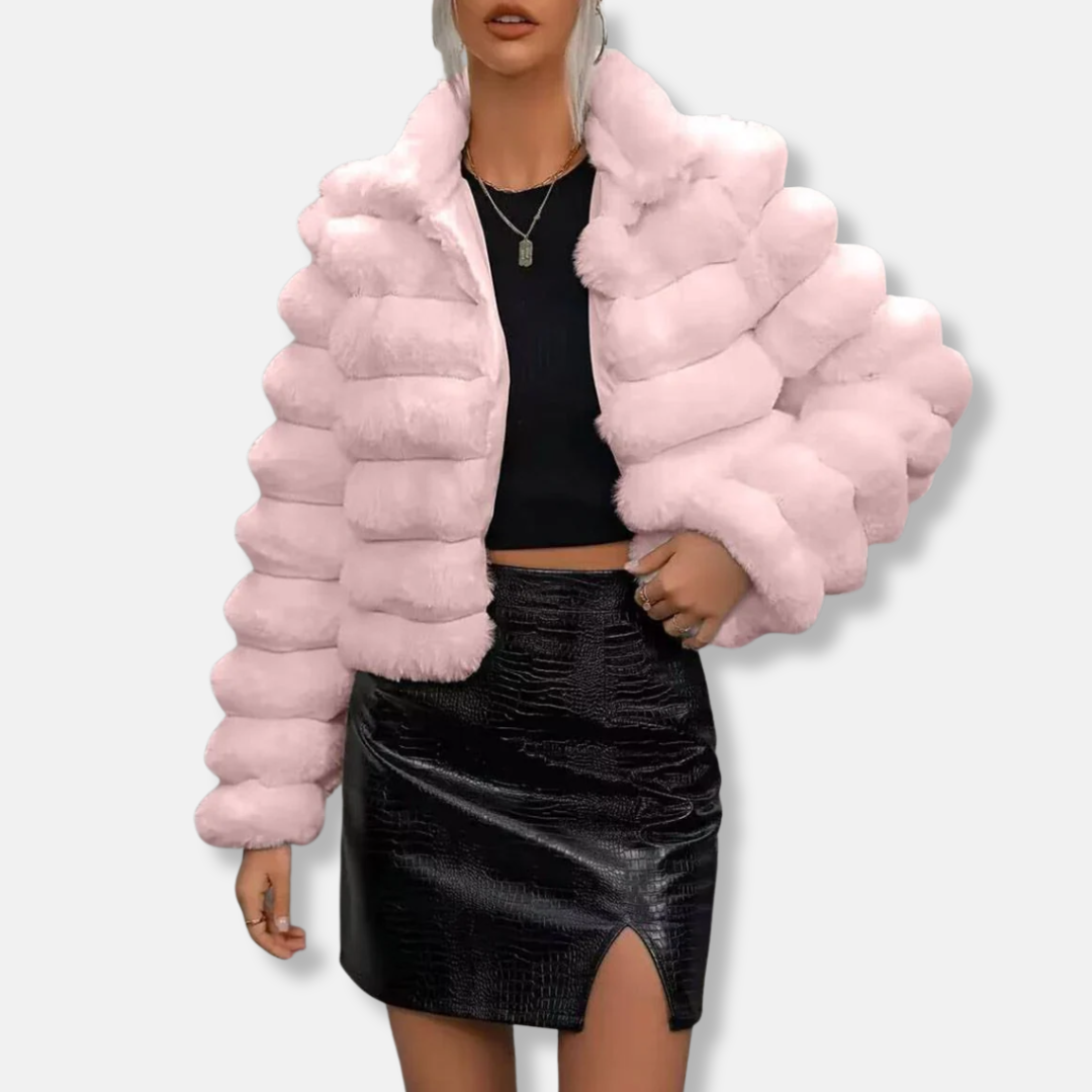 Woman Faux Fur coat - Short - Stand Collar - Long Sleeves