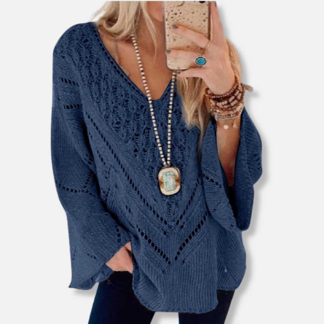 Eliza Cotton V-Neck Sweater | Relaxed Fit Open-Knit Sweater