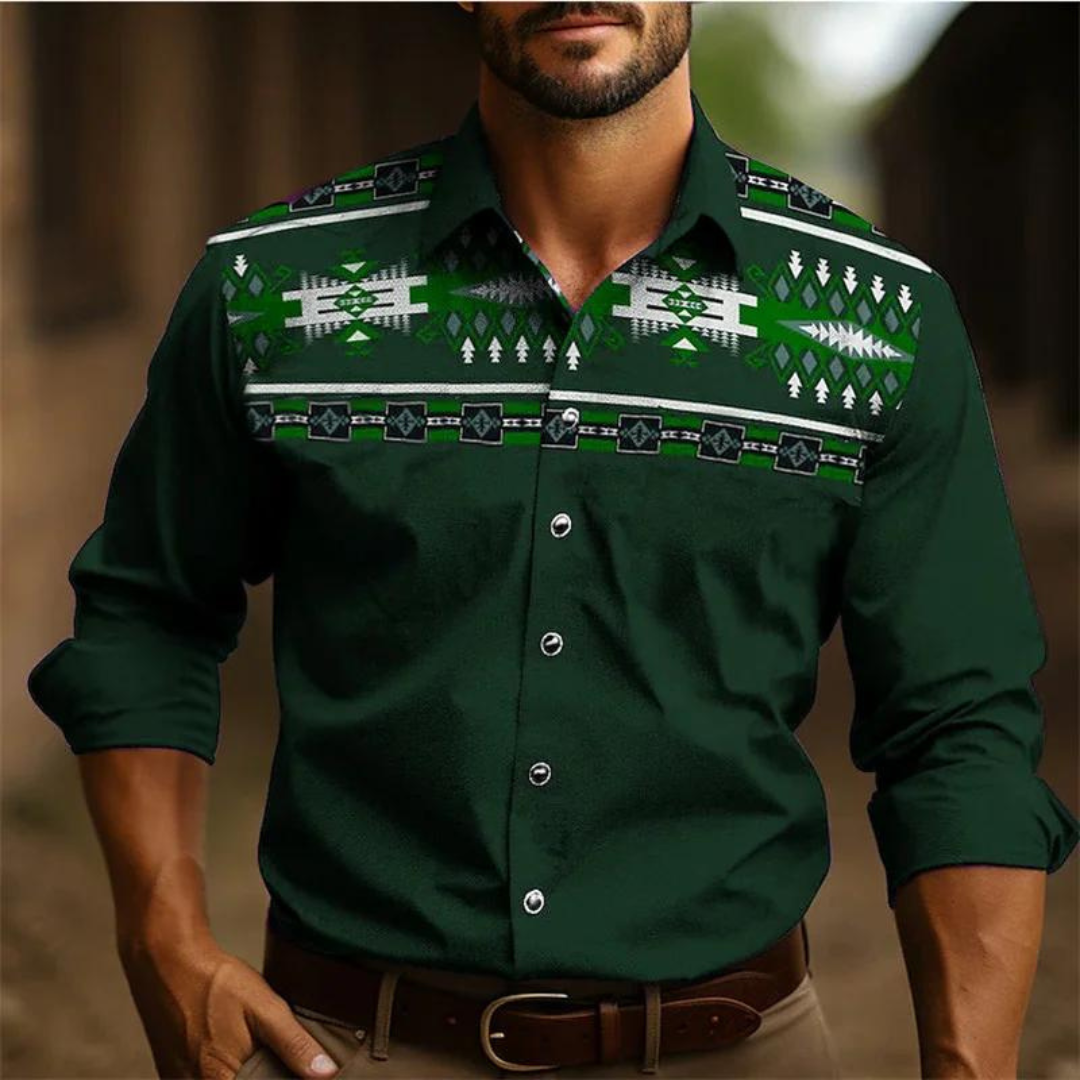 Men's shirt – Slim fit – Long sleeves – Retro geometric pattern – Breathable fabric