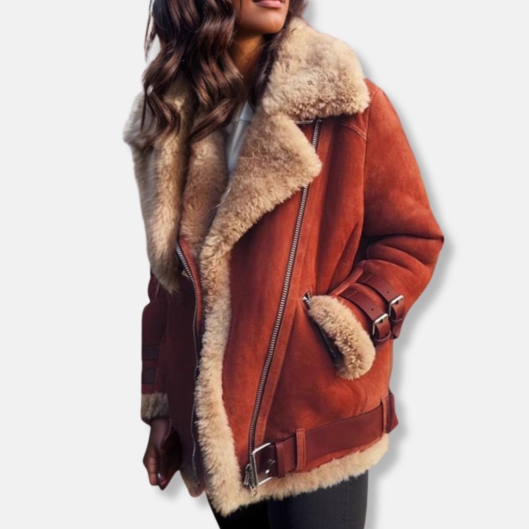 Chloe Leather Oversized Shearling Coat | Casual Collared Coat