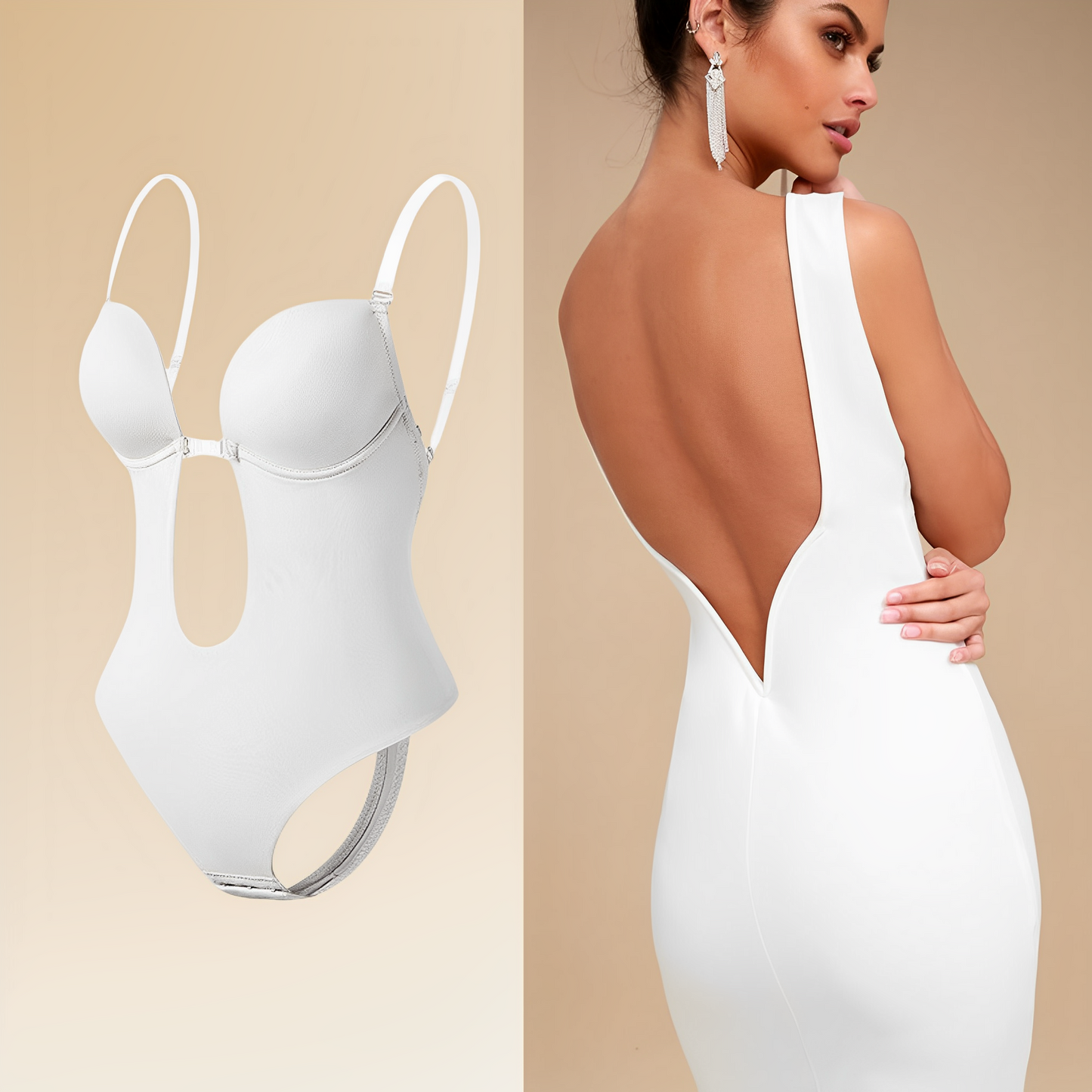 Body femme – Coupe ajustée – Dos nu – Bretelles réglables – Détail ajouré devant