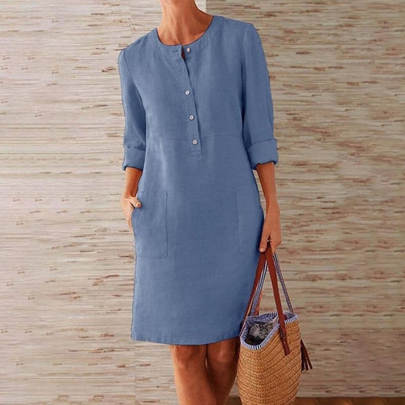 Women's shirt dress – Relaxed fit – Breathable fabric – Side pockets – Roll-up sleeves