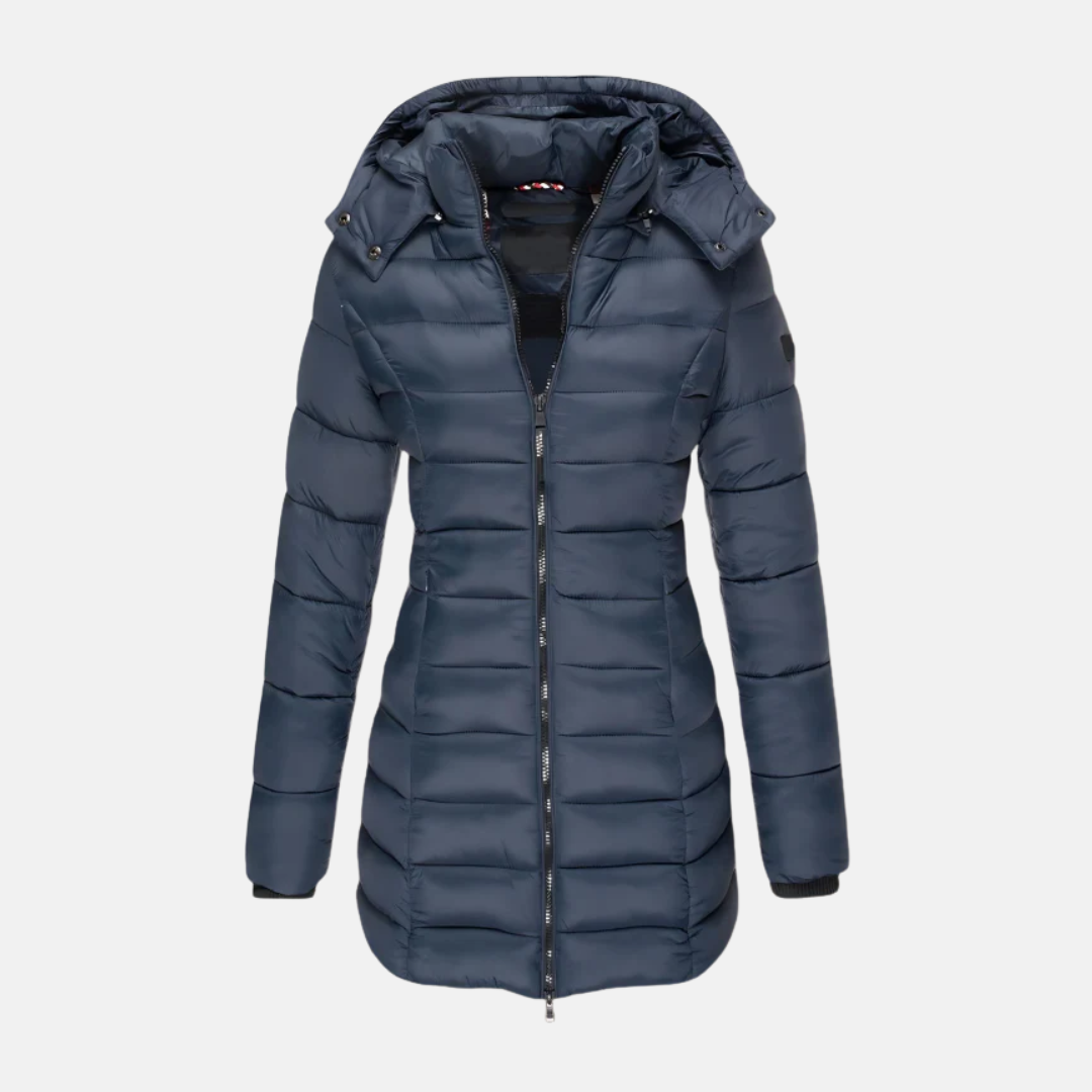 Quilted coat for women - Slim fit - Mid-thigh length - Hood