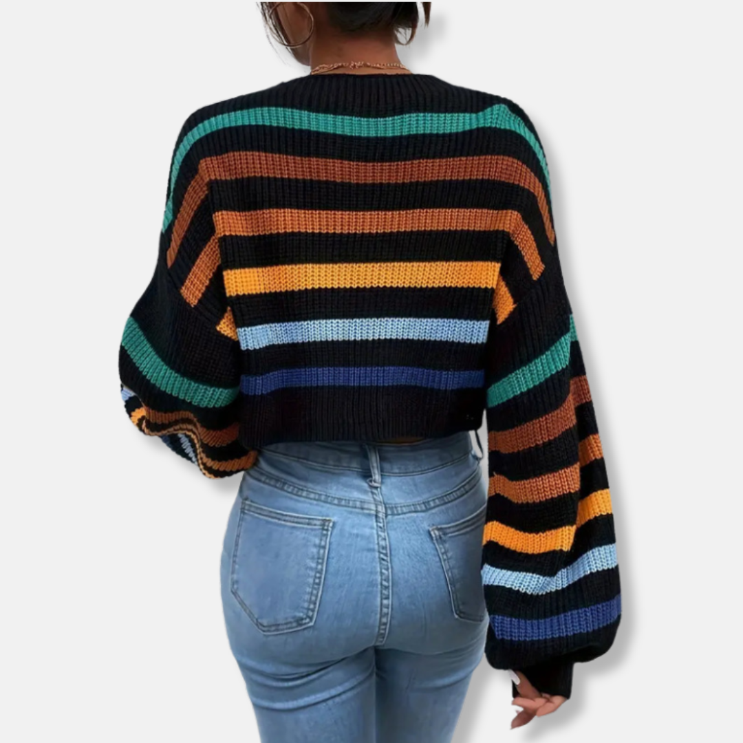 Nancy Cotton Oversized Crewneck Sweater | Striped Cropped Sweater