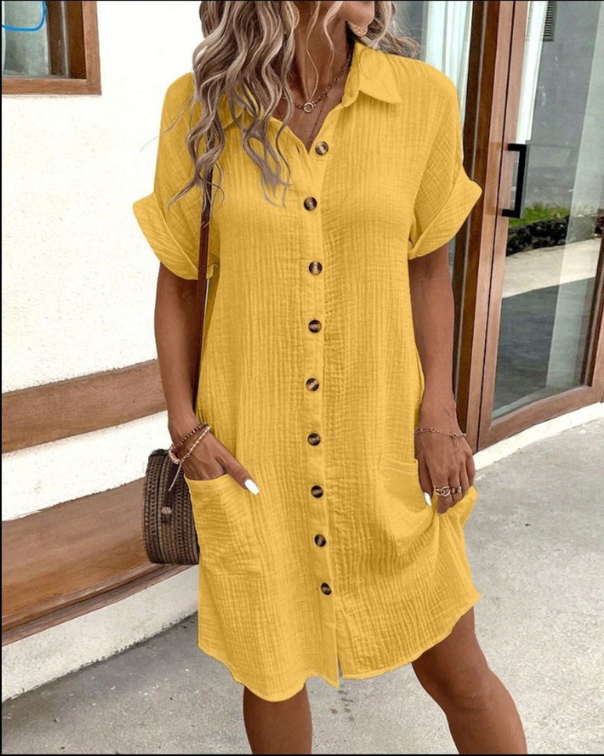 Women's shirt dress – Relaxed fit – Breathable fabric – Rolled sleeves – Side pockets