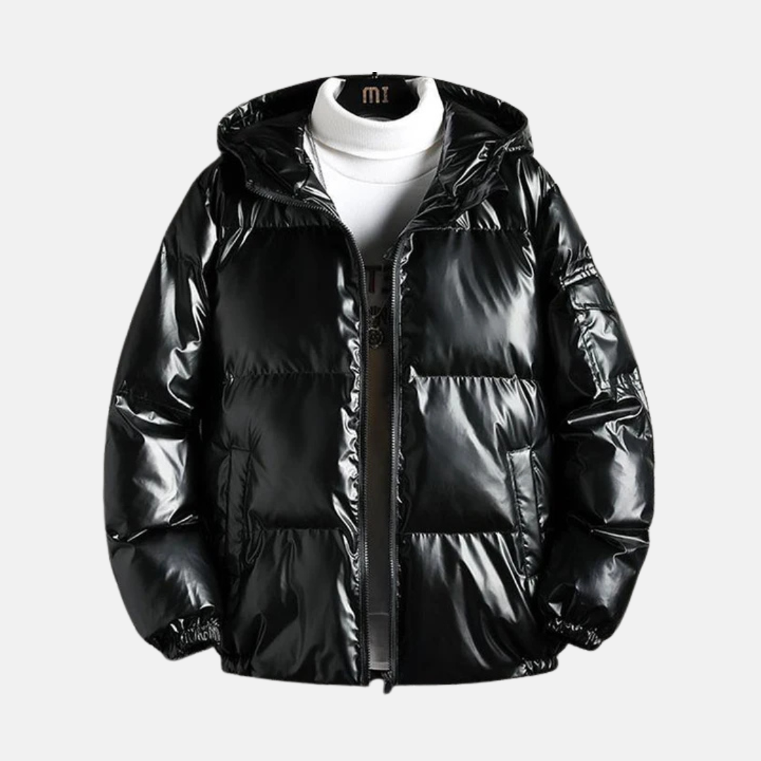 Men's Puffer Jacket - Woven Fabric - Oversized Cut - Stand-Up Collar Hood