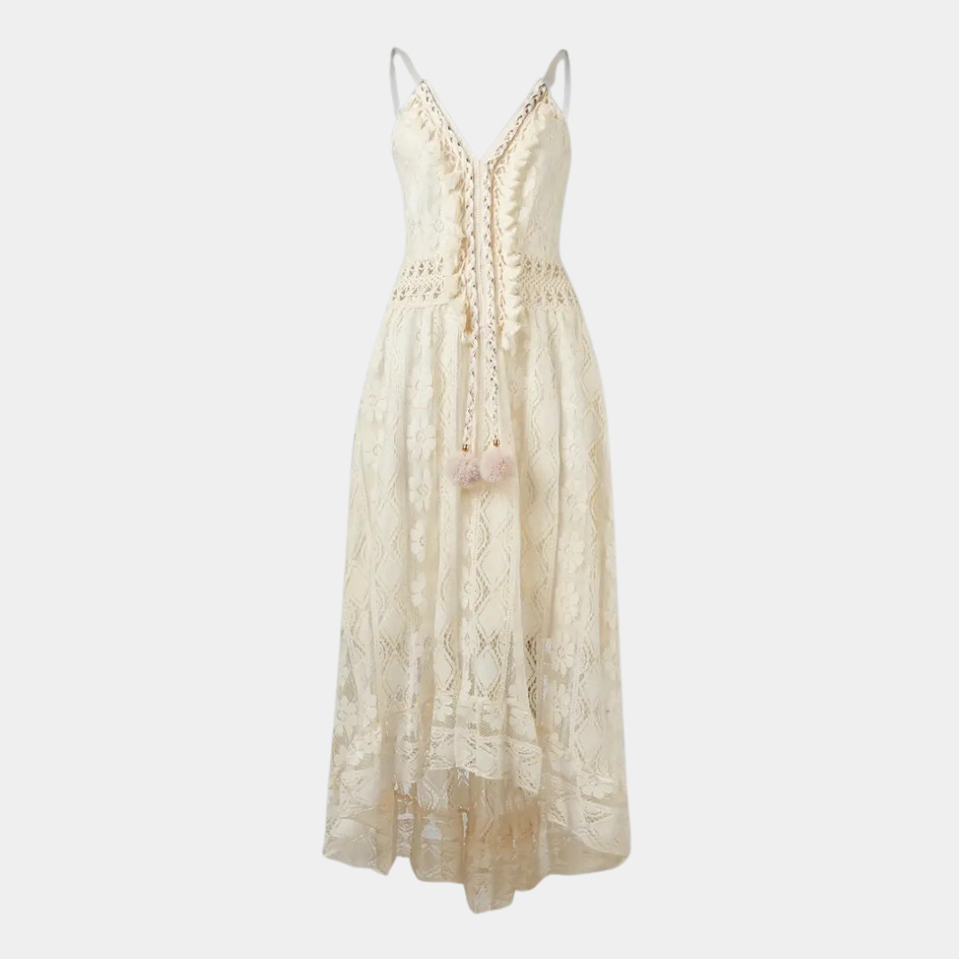 Women's midi dress – Fluid cut – Thin straps – Lightweight lace – Bohemian style