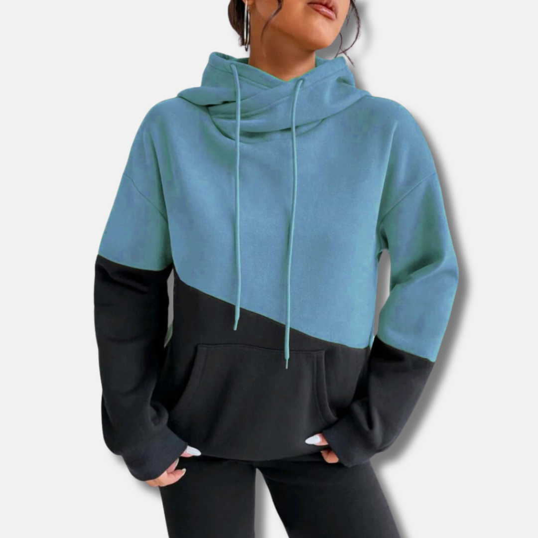 Caterina Cowl Neck Hoodie | Color Block Kangaroo Pocket Hoodie
