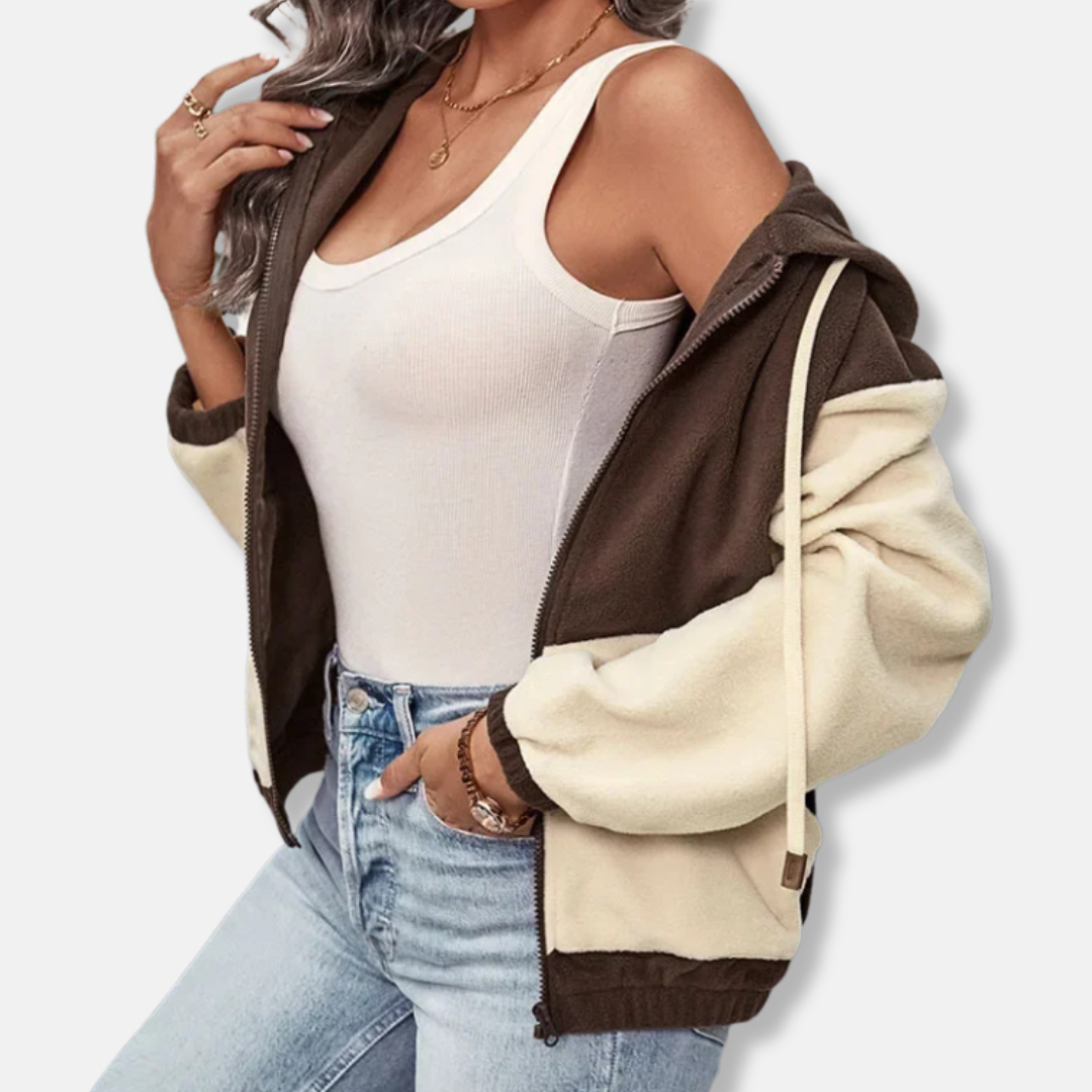 Phoebe Relaxed Fit Zip-Up Hoodie | Color Block Zip-Up Hoodie