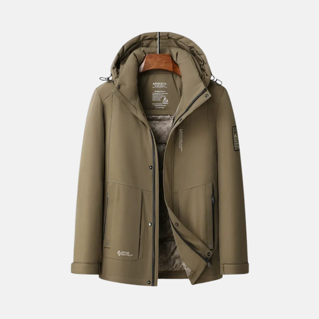 Men's down jacket – Regular fit – Adjustable hood – Zip and snap-button closure – Insulated quilted lining