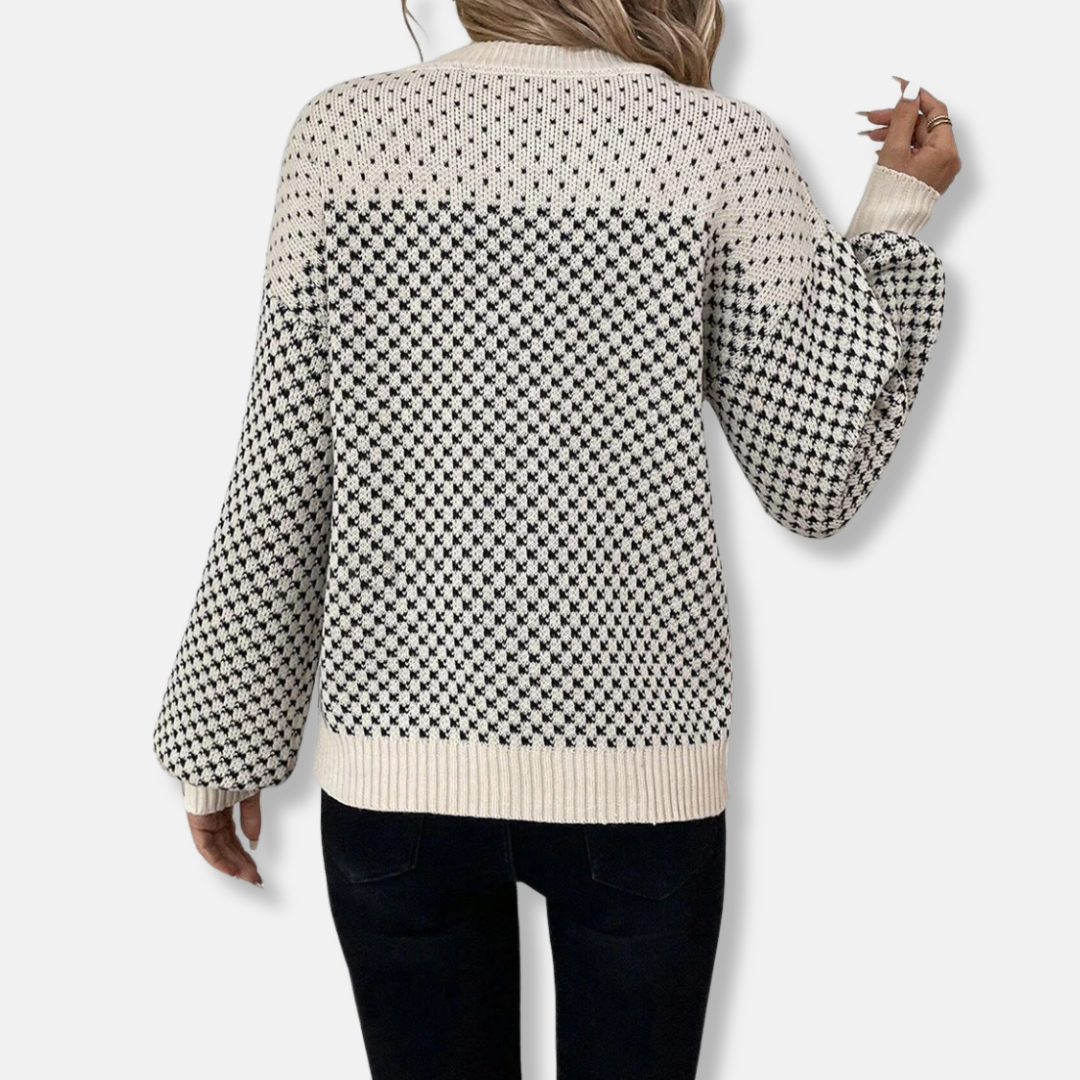 Erin Wool Oversized Sweater | Balloon Sleeve Geometric Sweater