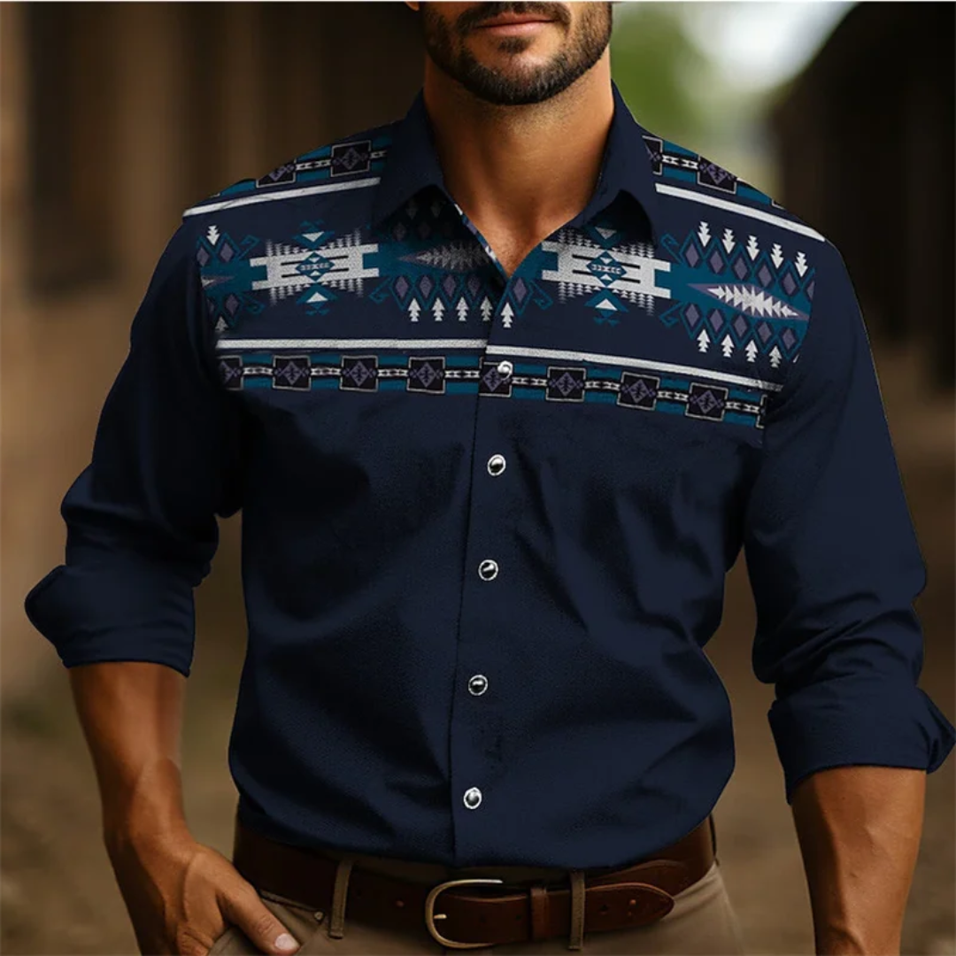 Men's shirt – Slim fit – Long sleeves – Retro geometric pattern – Breathable fabric