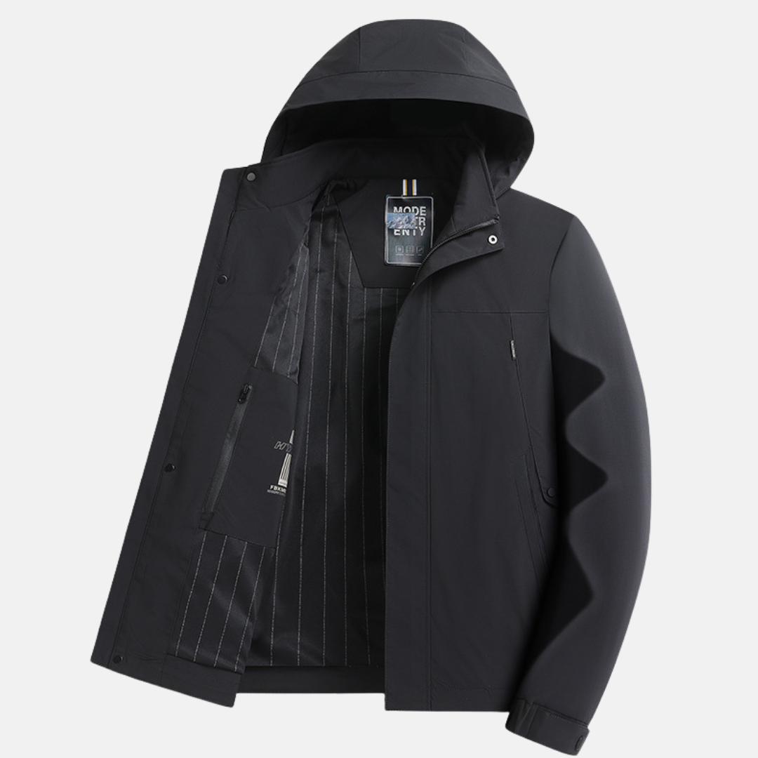 Men's hooded jacket – Relaxed fit – Water-repellent fabric – Zipper closure with flap – Lined inner pocket
