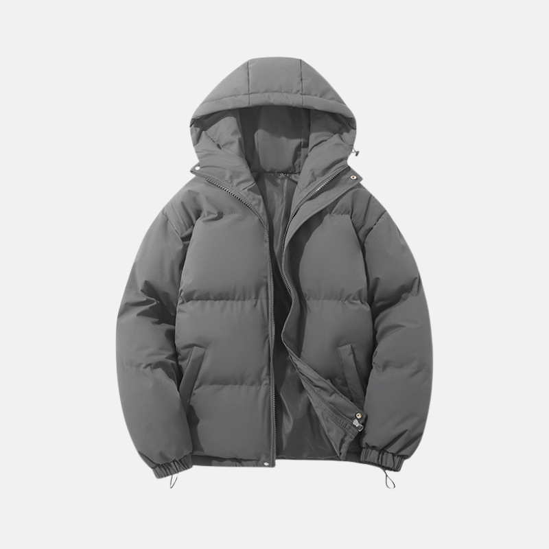Men Puffer Jacket- Hooded - Hip Length - Long Sleeve - Elastic Cuffs