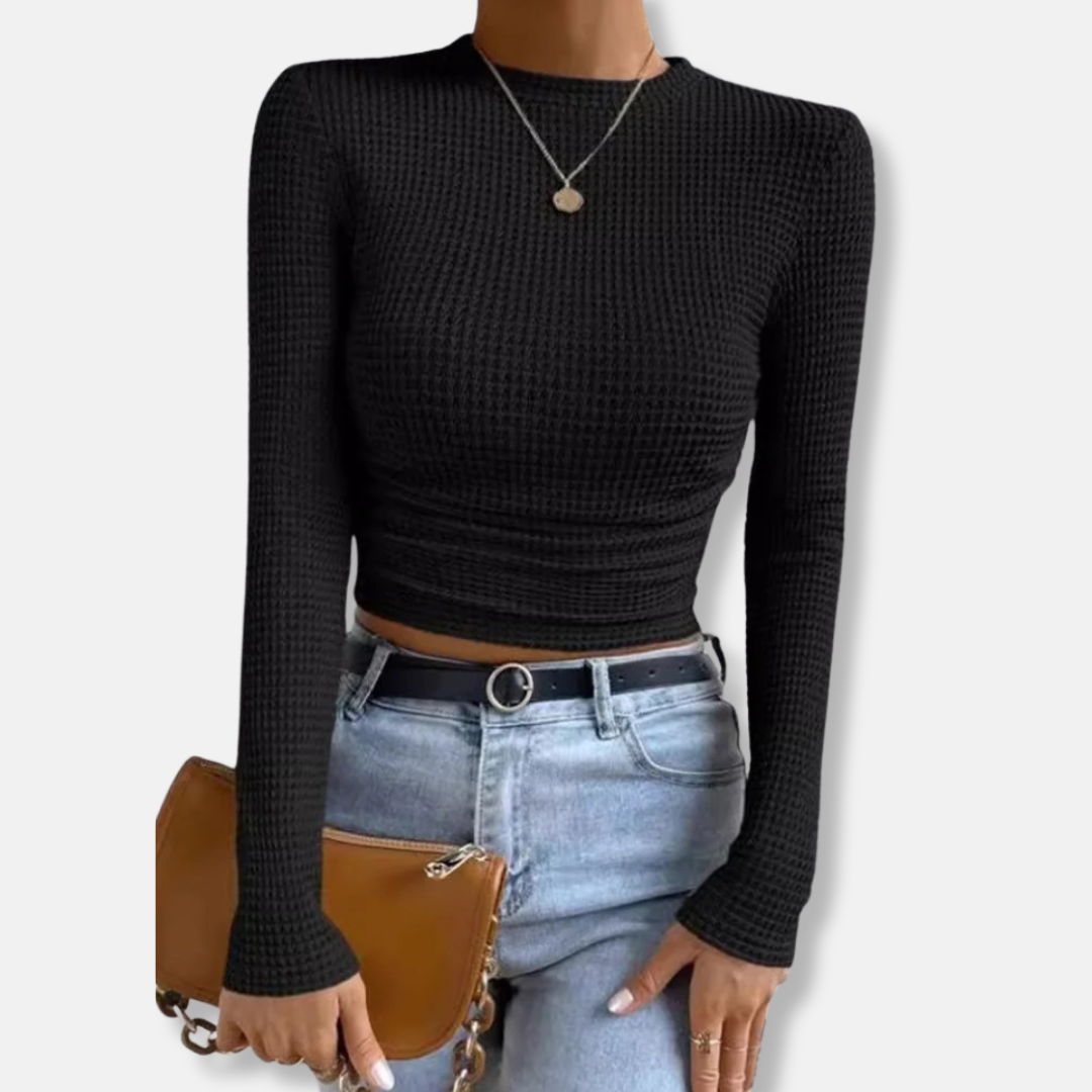 Nancy Slim Fit Cropped Top | Long Sleeve Ruched Waist Top