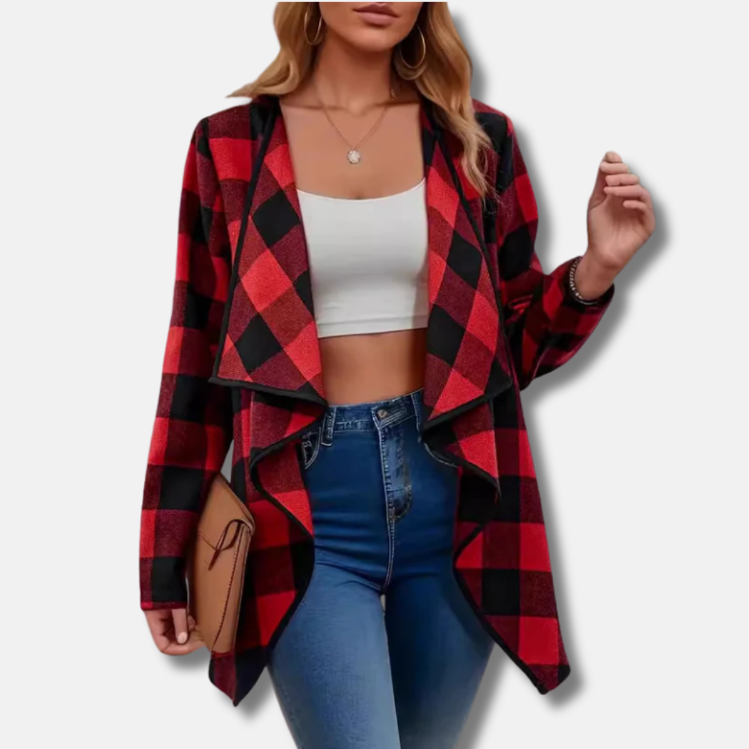 Chloe Open Front Cardigan | Relaxed Fit Check Cardigan