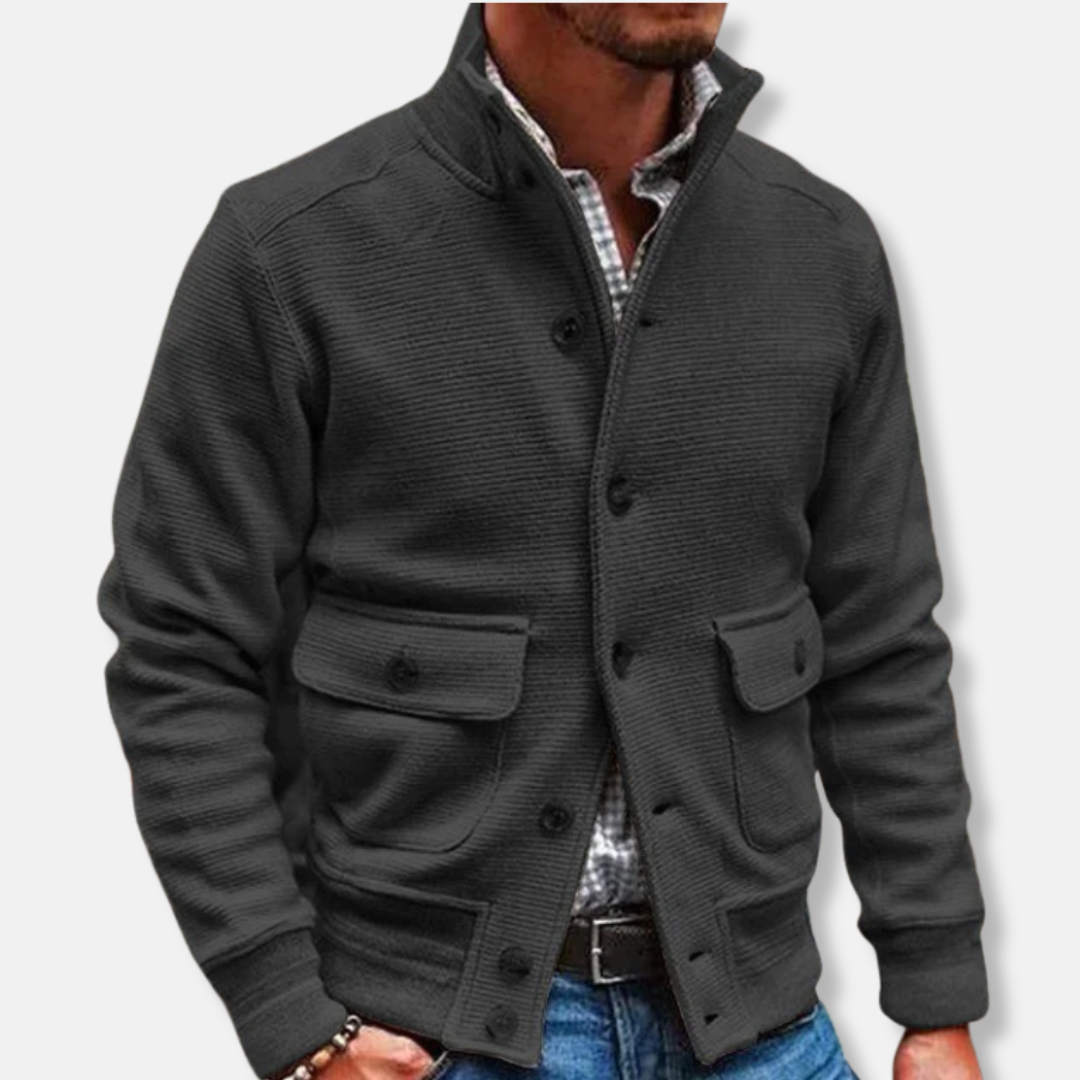 Men's jacket – Slim fit – Stand-up collar – Flap pockets – Elegant textured fabric