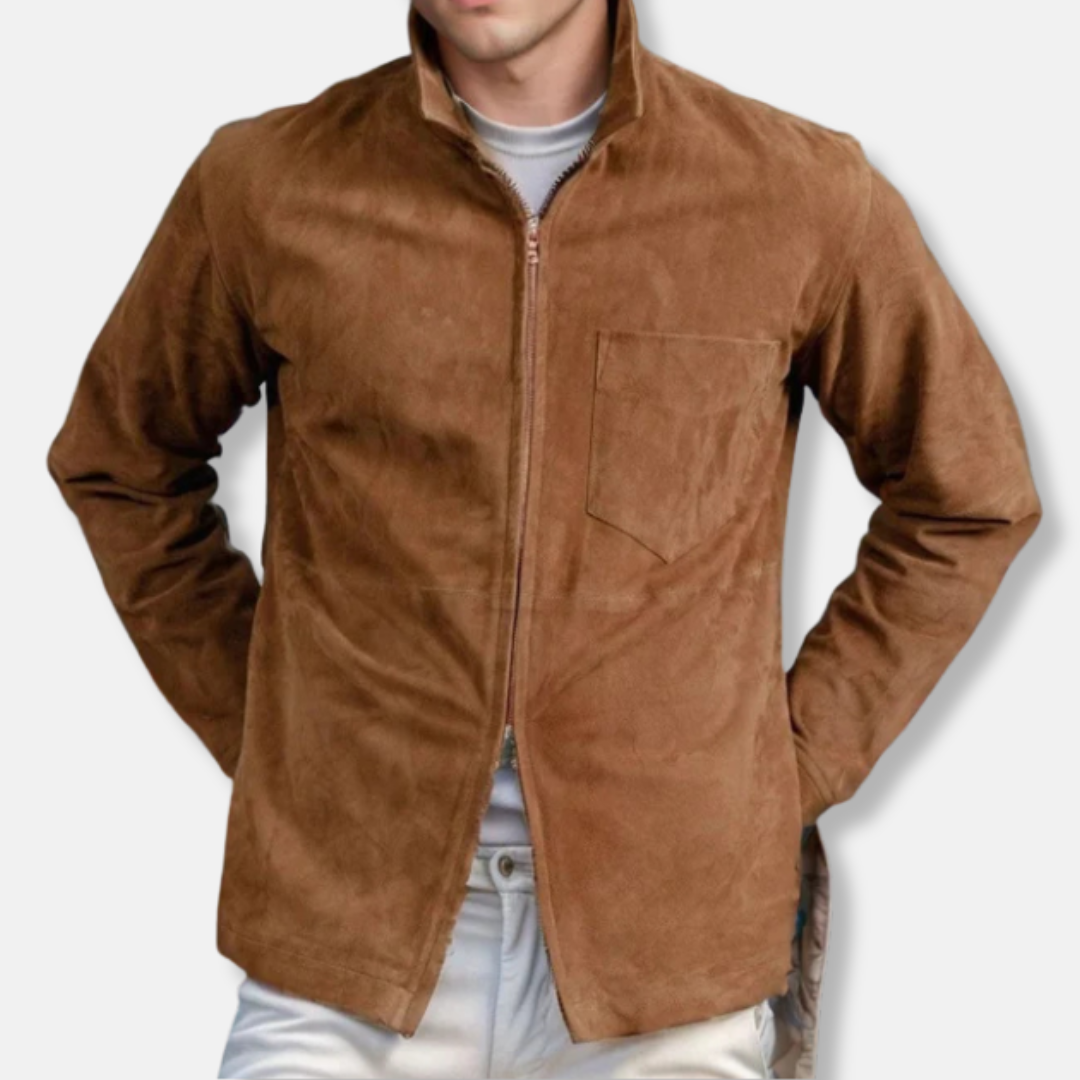 Men's suede jacket – Slim fit – Zip closure – Stand-up collar – Casual style