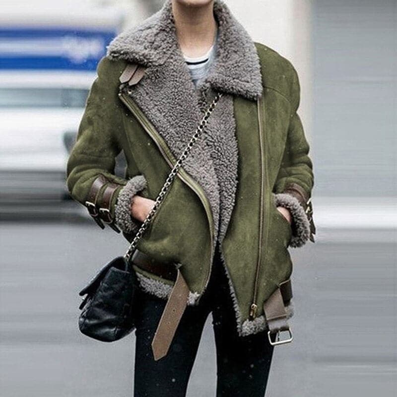 Veste aviateur femme – Coupe décontractée – Doublure en shearling – Détails à boucles