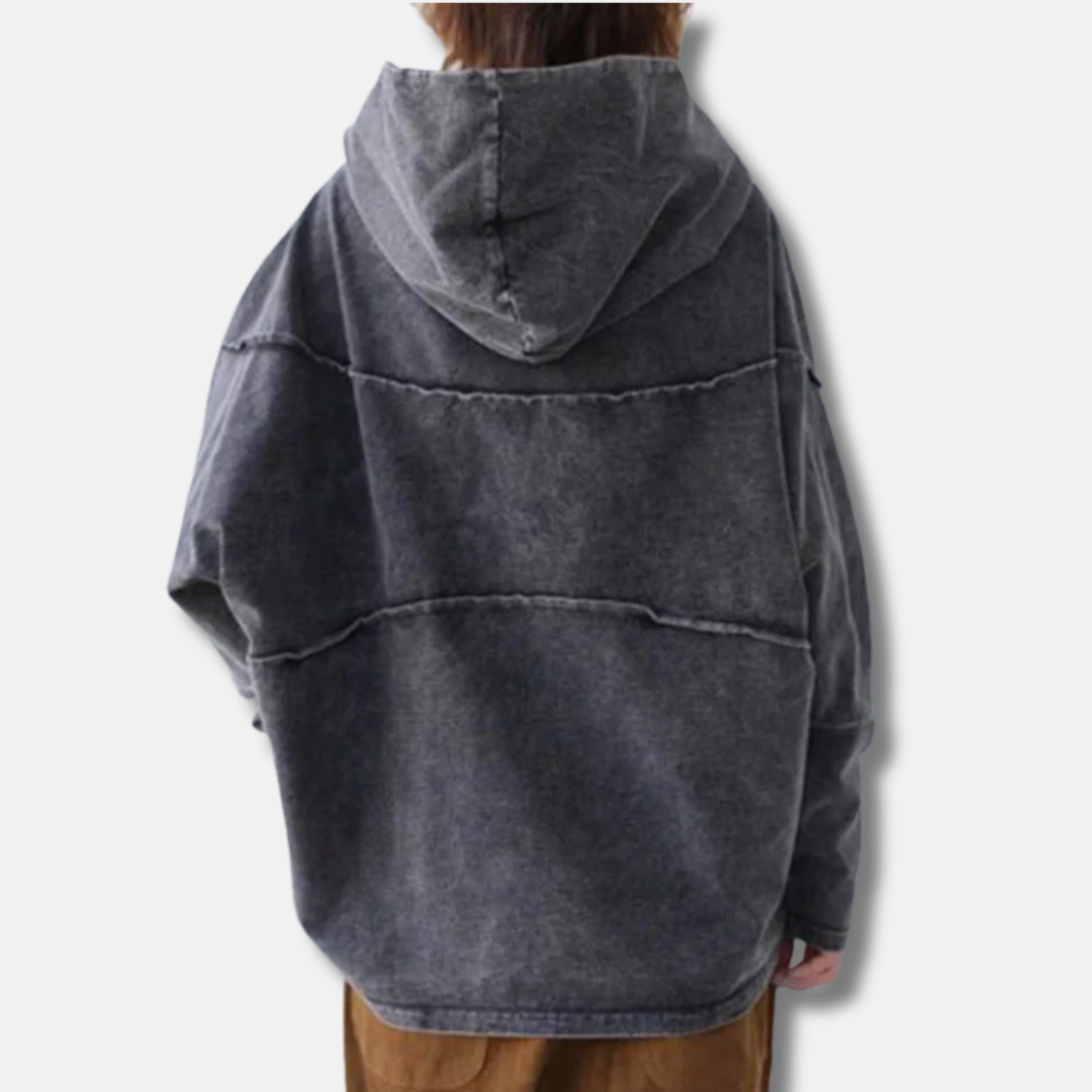 Evelyn Oversized Hoodie | Draped Collar Washed Finish Hoodie