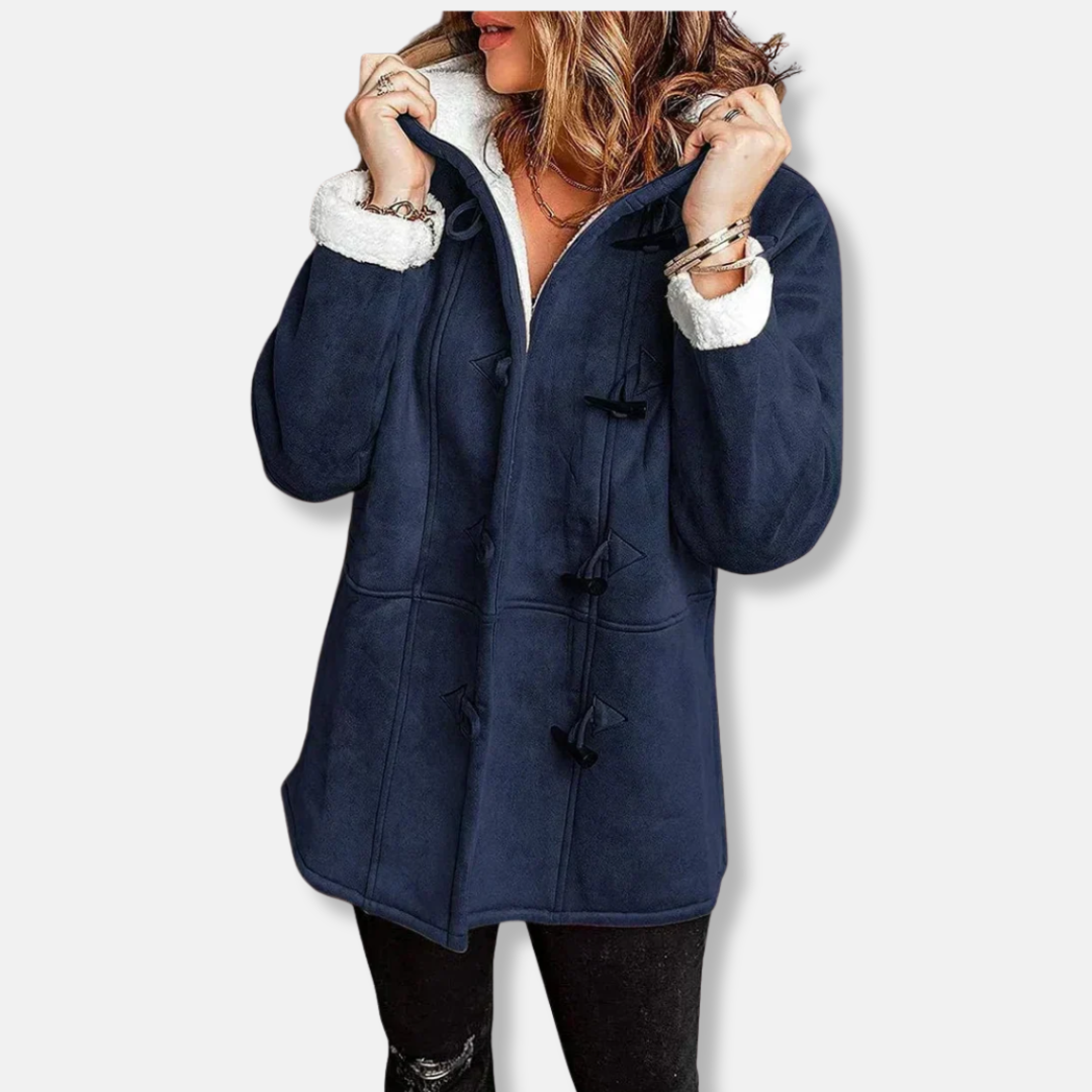 Women's fleece jacket – Relaxed fit – Hood – Toggle buttons – Mid-thigh length