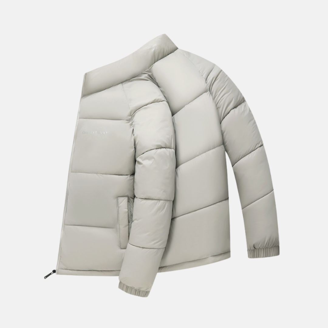 Men’s Puffer Coat - Insulated Quilted Panels - Loose Fit - Stand Collar - Full Zipper Closure
