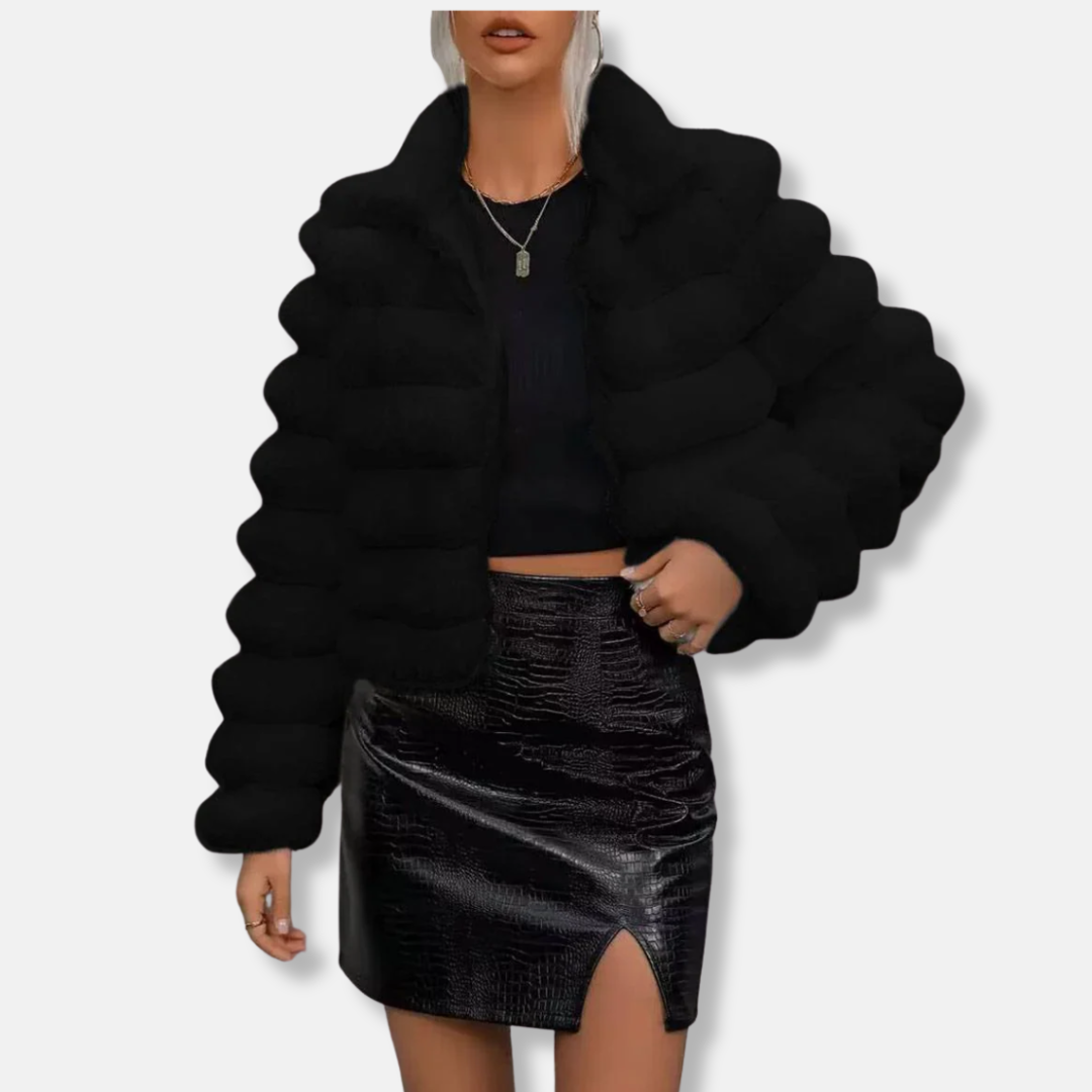 Woman Faux Fur coat - Short - Stand Collar - Long Sleeves