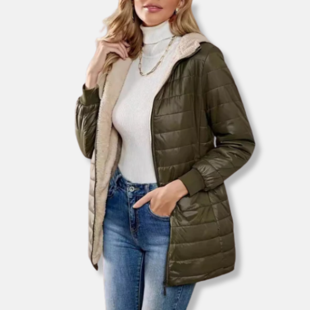 Viola Quilted Hooded Jacket | Fleece Lined Zip Front Jacket