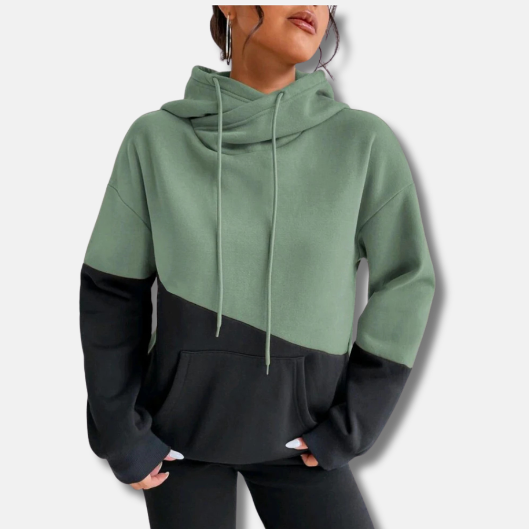 Caterina Cowl Neck Hoodie | Color Block Kangaroo Pocket Hoodie