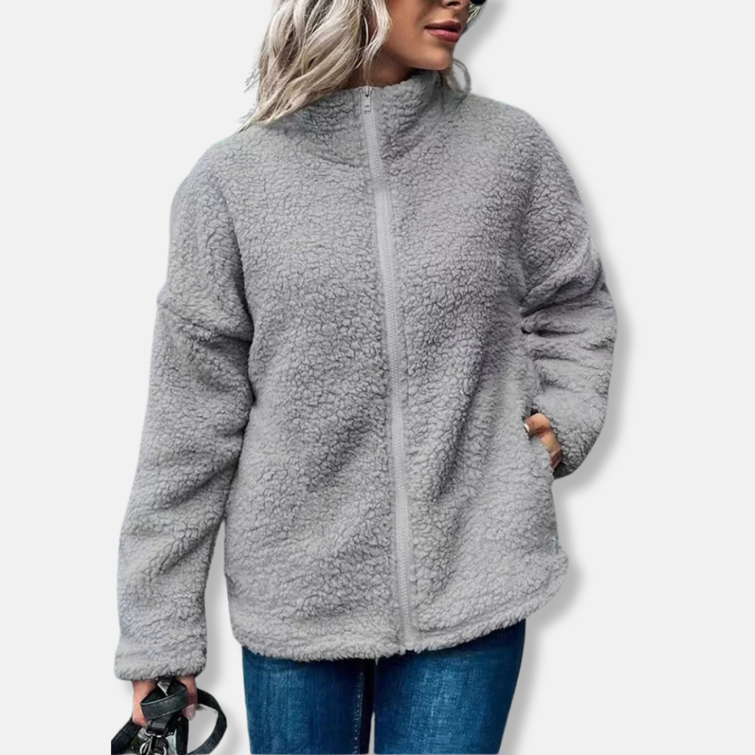 Women's fleece jacket – Oversized cut – Stand-up collar – Full-zip closure