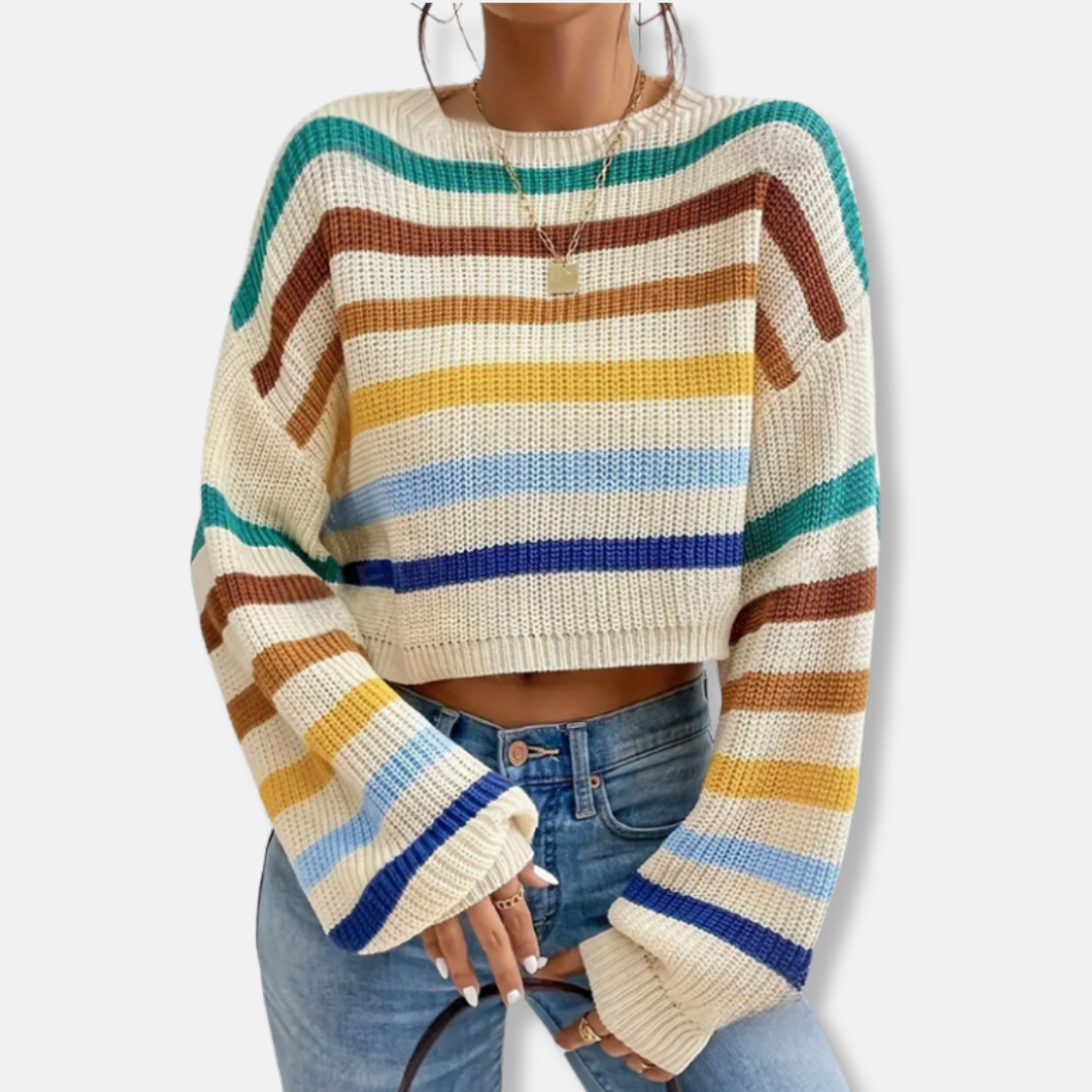 Nancy Cotton Oversized Crewneck Sweater | Striped Cropped Sweater