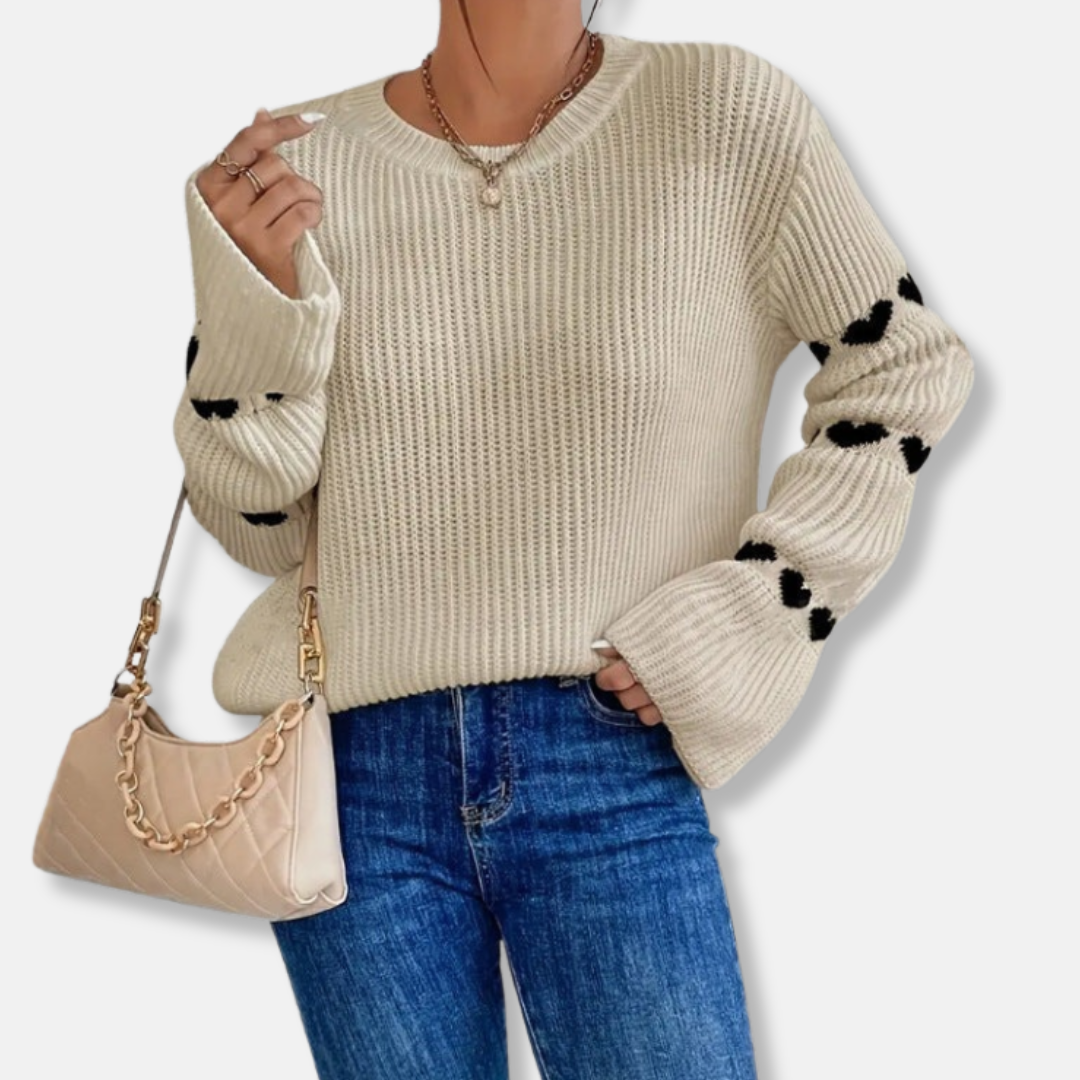 Harriet Loose Fit Sweater | Crewneck Heart Pattern Sweater