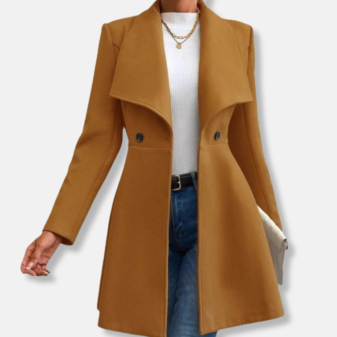 Women's Coat - Woven Fabric - Fitted cut - Shawl collar - Length mid-thigh