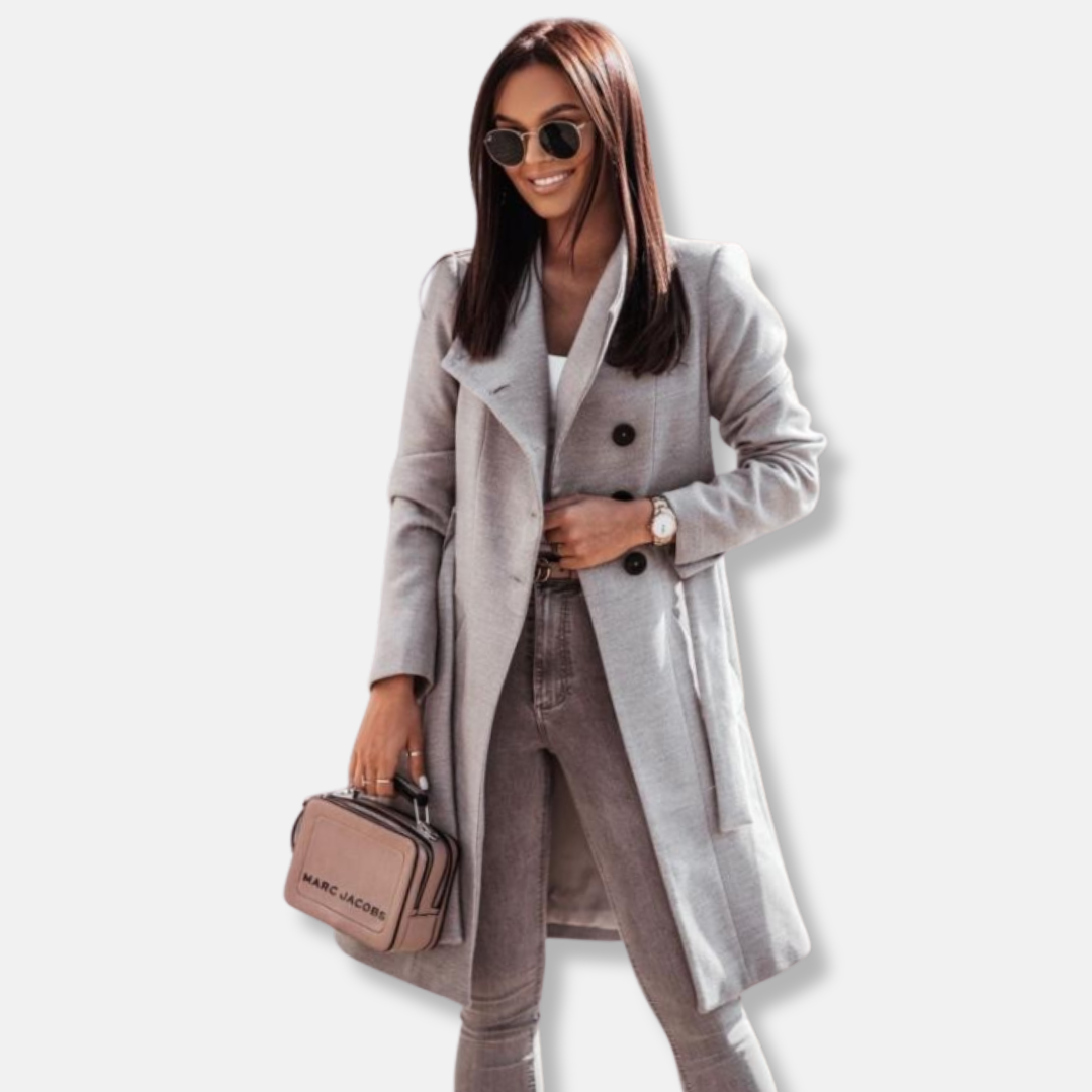 Women's Coat - Wool Blend - Structured Fit - Double-Breasted - Mid-Thigh Length