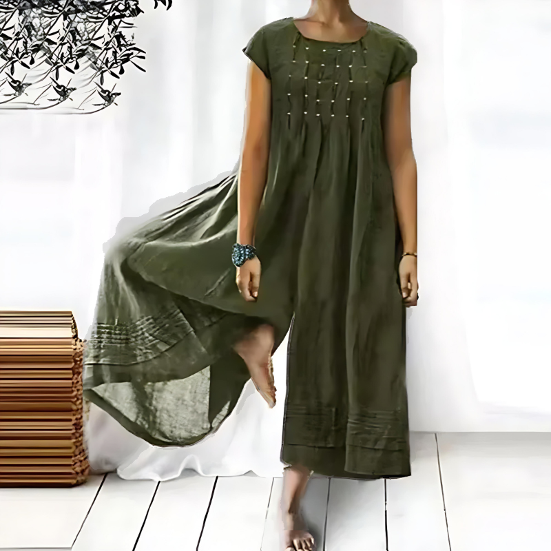 Women's jumpsuit – Loose fit – Wide legs – Soft cotton – Short sleeves