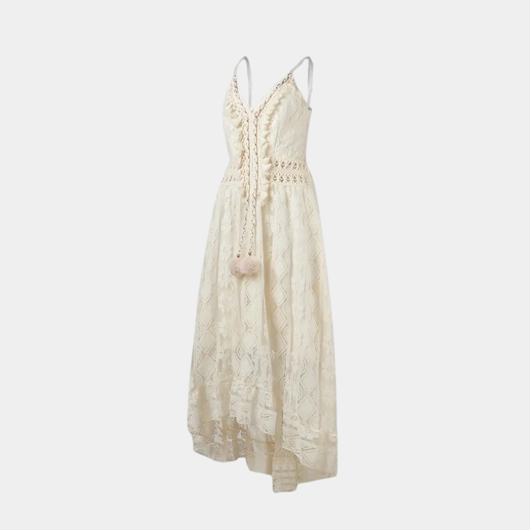 Women's midi dress – Fluid cut – Thin straps – Lightweight lace – Bohemian style