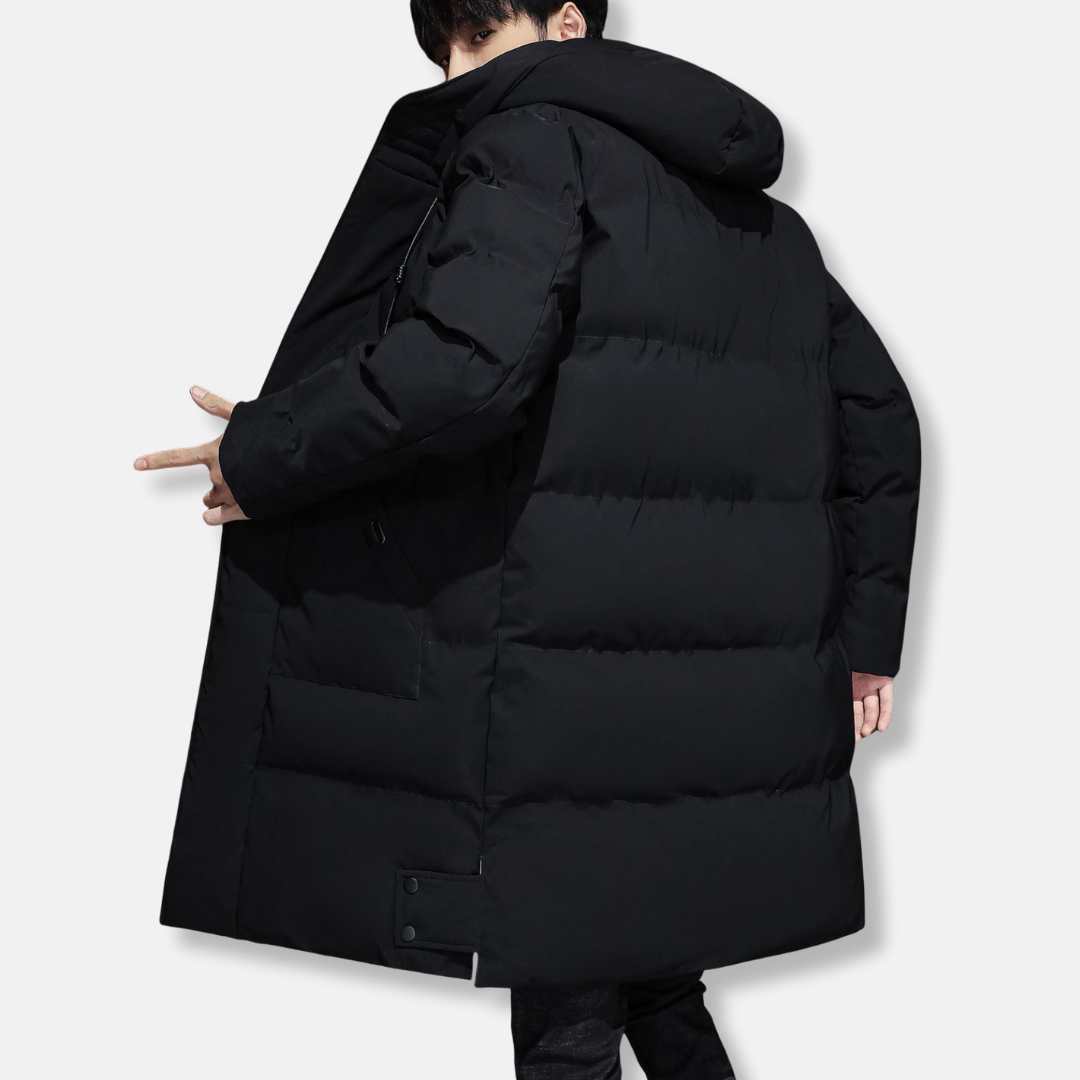 Men's Coat - Woven Fabric - Mid-Thigh Length - Adjustable Hood