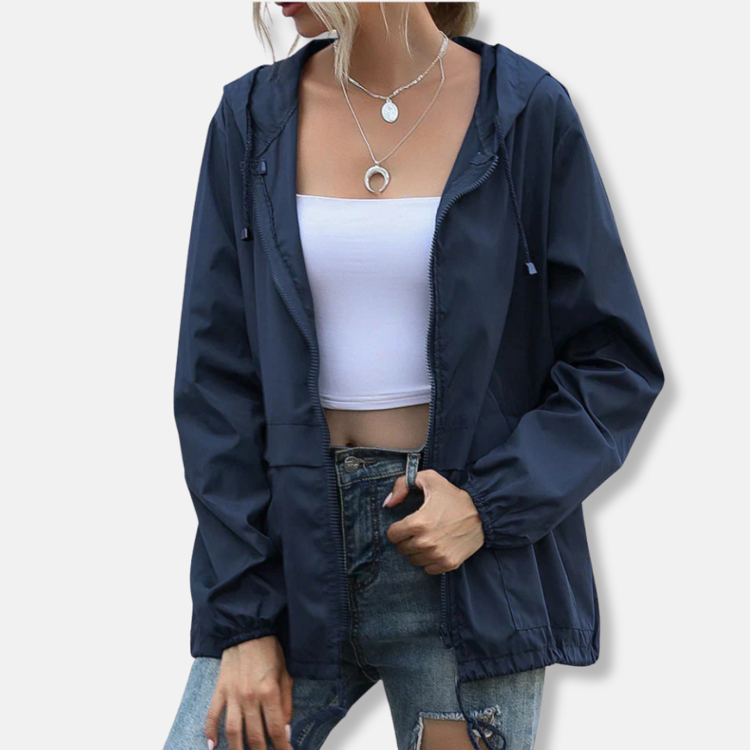 Women's hooded jacket – Lightweight fabric – Loose fit – Adjustable drawcord – Front zip