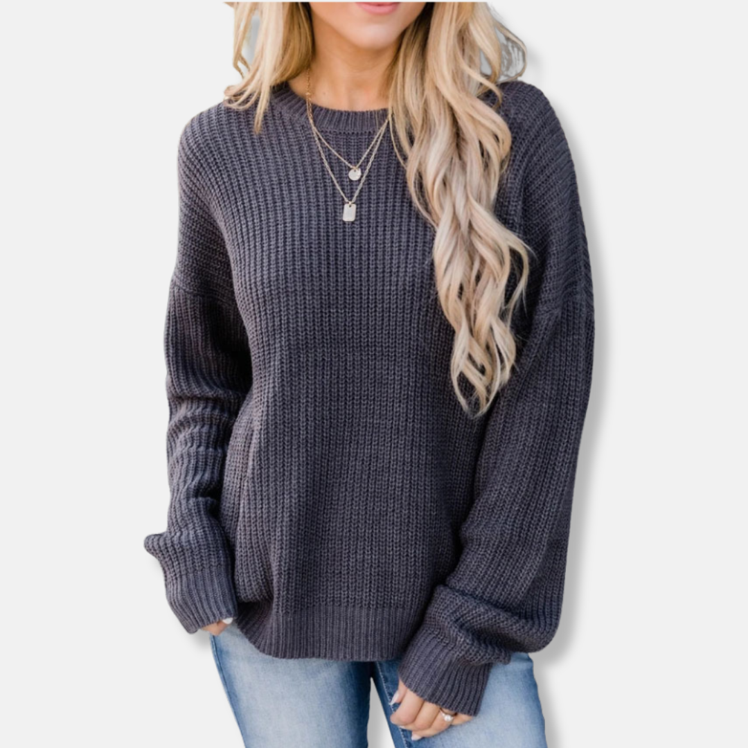 Eleanor Wool Ribbed Crewneck Sweater | Casual Relaxed Fit Sweater